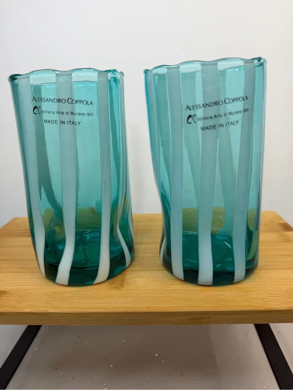 Alessandro Coppola Arte di Murano Italy Aqua/ Teal Glass Tumblers Set of 2 NWT